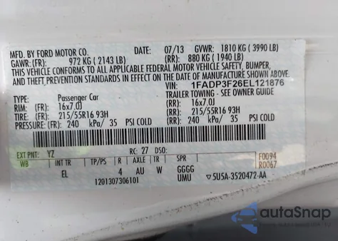 2014 Ford Focus Se z USA, uszkodzony, nr VIN 1FADP3F26EL121876